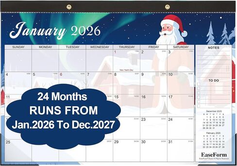 تقويم مكتب لمدة 24 شهرًا 2026-2027، يمتد من يناير 2026 إلى ديسمبر 2027، تقويم شهري كبير لسطح المكتب/الجدار مقاس 17 بوصة × 12 بوصة، تقويم أكاديمي لمدة عامين مع ملاحظة وأعمال للمنزل أو المدرسة أو المكتب in Kuwait