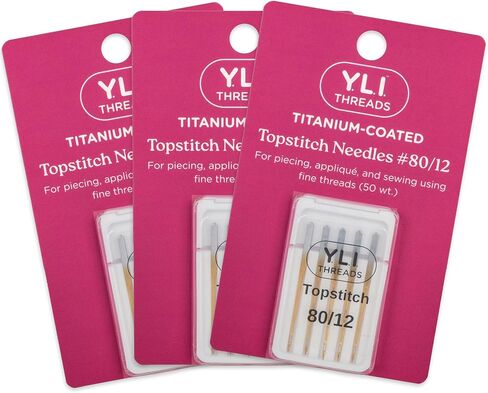 YLI Topstitch Needles, Titanium-Coated #80/12 – Large Eye & Deep Groove Fits All Home Sewing Machines – Pack of 15 Needles in Kuwait