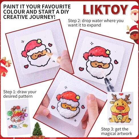 Liktoy 74Pcs Magic Foam Texture Painting Kit, 42Pcs Foam Texture Paper, 24 Colorful Brush, 2 Water Brushes, 3D Effect Texture Painting Set, Ideal for Halloween, Christmas, Birthday Gifts in Saudi Arabia