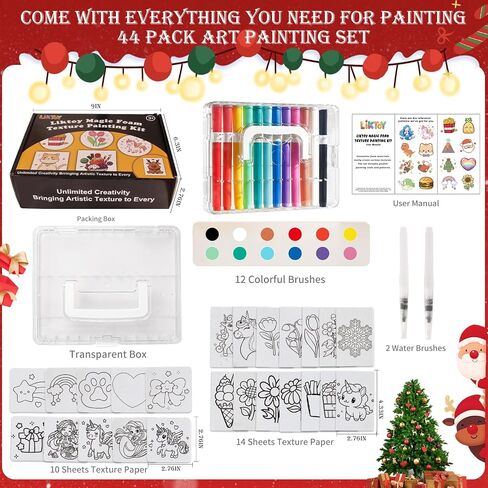 Liktoy 74Pcs Magic Foam Texture Painting Kit, 42Pcs Foam Texture Paper, 24 Colorful Brush, 2 Water Brushes, 3D Effect Texture Painting Set, Ideal for Halloween, Christmas, Birthday Gifts in Saudi Arabia