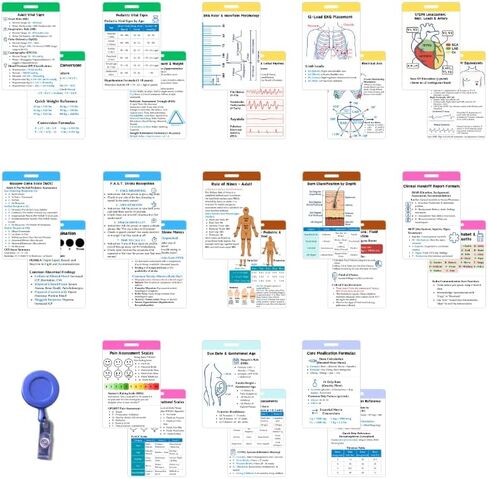 Complete EMT Badge Card Set of 13 Cards - Waterproof Pocket Guide with Vital Signs & EKG - Essential Gear, Accessories & Supplies for EMS, Paramedics, First Responders & Nursing Students in Saudi Arabia