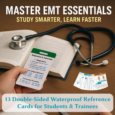 Complete EMT Badge Card Set of 13 Cards - Waterproof Pocket Guide with Vital Signs & EKG - Essential Gear, Accessories & Supplies for EMS, Paramedics, First Responders & Nursing Students in Saudi Arabia