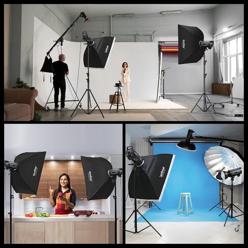 Godox 2 Pack DP600III-V DP600IIIV 1200Ws Photo Speedlite Studio Flash Strobe Monolight Bowens Mount Kit للتصوير في الاستوديو مع Softbox، حامل الضوء، طقم باب الحظيرة، عاكس in Saudi Arabia