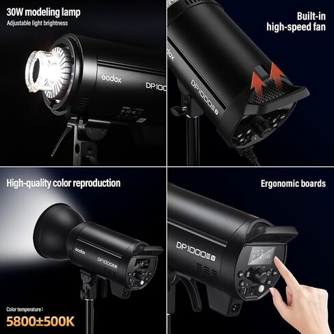 Godox 2 Pack DP600III-V DP600IIIV 1200Ws Photo Speedlite Studio Flash Strobe Monolight Bowens Mount Kit للتصوير في الاستوديو مع Softbox، حامل الضوء، طقم باب الحظيرة، عاكس in Saudi Arabia