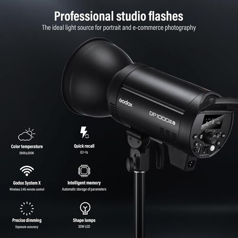 Godox 2 Pack DP600III-V DP600IIIV 1200Ws Photo Speedlite Studio Flash Strobe Monolight Bowens Mount Kit للتصوير في الاستوديو مع Softbox، حامل الضوء، طقم باب الحظيرة، عاكس in Saudi Arabia