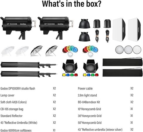 Godox 2 Pack DP600III-V DP600IIIV 1200Ws Photo Speedlite Studio Flash Strobe Monolight Bowens Mount Kit للتصوير في الاستوديو مع Softbox، حامل الضوء، طقم باب الحظيرة، عاكس in Saudi Arabia