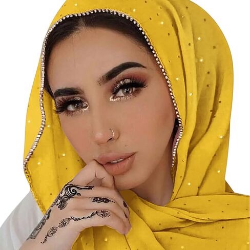 ANKOMINA Women Soft Chiffon Rhinestone Long Scarf Shawl Fashion Muslim Hijab Head Wrap Scarves in Saudi Arabia