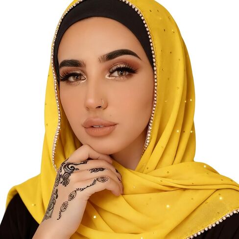 ANKOMINA Women Soft Chiffon Rhinestone Long Scarf Shawl Fashion Muslim Hijab Head Wrap Scarves in Saudi Arabia