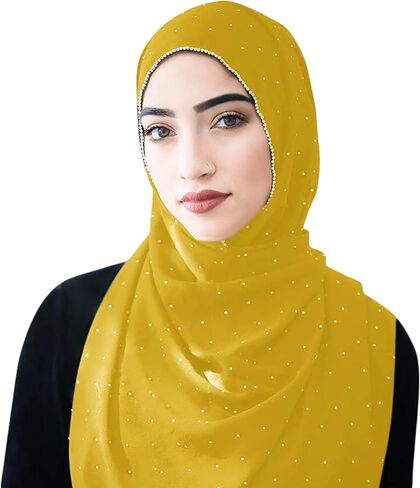 ANKOMINA Women Soft Chiffon Rhinestone Long Scarf Shawl Fashion Muslim Hijab Head Wrap Scarves in Saudi Arabia