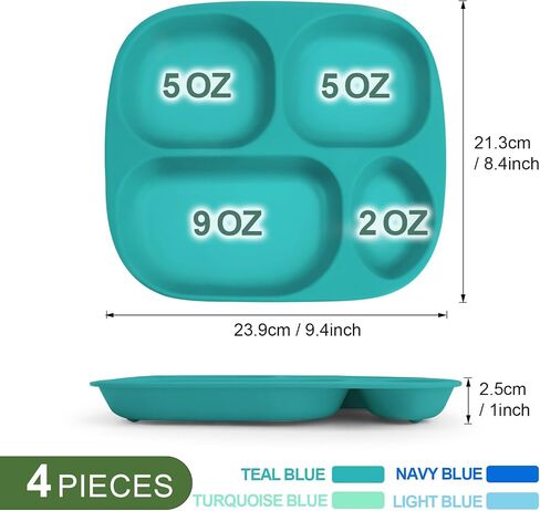 shopwithgreen Bamboo Divided Plates for Kids Adults - Dinnerware for Toddlers Kids Children Baby, BPA Free, Stackable, Dishwasher Safe, 9.4 inch, Set of 4 in Saudi Arabia