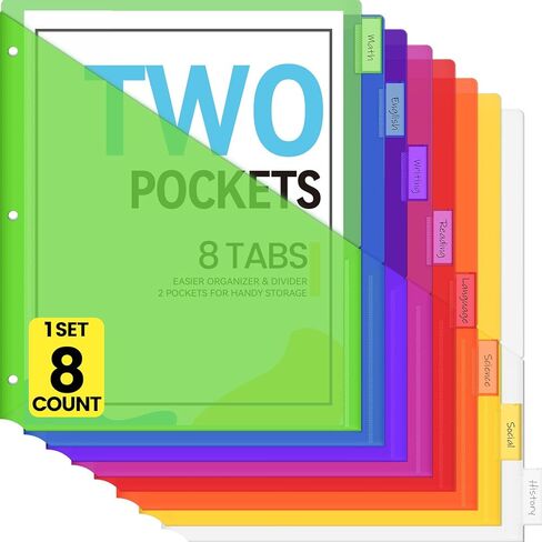 Sooez 8 Count Dividers with Pockets, 8 Tabs Binder Dividers for 3 Ring Binders, Binder Dividers with tabs, Binder Divider with Pockets for US Letter Size, Insertable Big Tabs, Red, Set of 1 in Kuwait