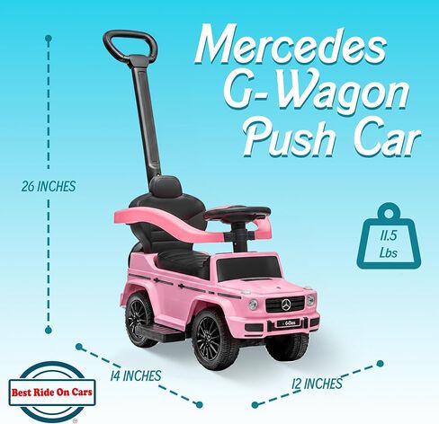 عربة أطفال للأماكن الخارجية من بيست رايد أون كارز مرسيدس جي واجون 3 في 1، سيارة دفع بمقبض قابل للفصل، وقضبان أمان، وقرن عمل، وردي فاتح in Kuwait