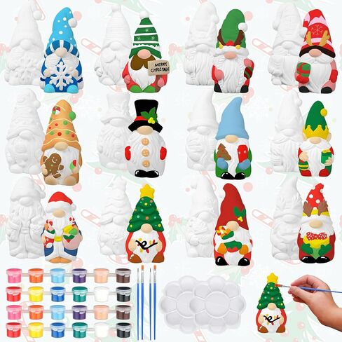 Realspring 12 Sets Gnome Ceramic to Paint Christmas Ready to Paint Your Own Ceramic DIY Paintable Figurine Unpainted Statue Kit Craft with Brush Palette for Adults Christmas Winter Party Favor in Saudi Arabia