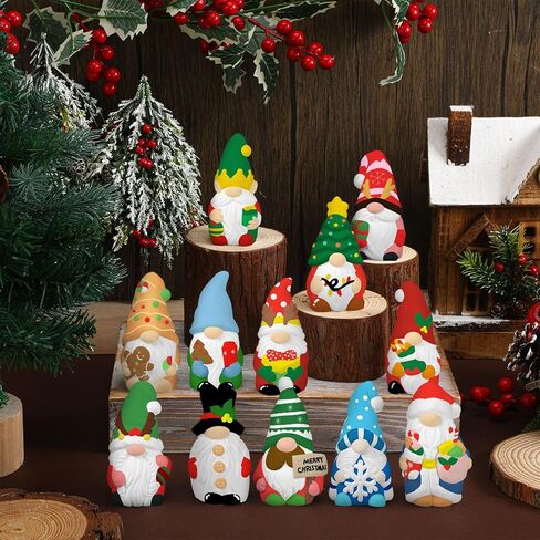Realspring 12 Sets Gnome Ceramic to Paint Christmas Ready to Paint Your Own Ceramic DIY Paintable Figurine Unpainted Statue Kit Craft with Brush Palette for Adults Christmas Winter Party Favor in Saudi Arabia