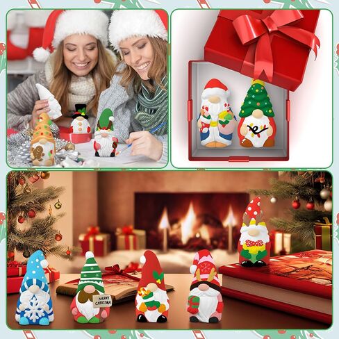 Realspring 12 Sets Gnome Ceramic to Paint Christmas Ready to Paint Your Own Ceramic DIY Paintable Figurine Unpainted Statue Kit Craft with Brush Palette for Adults Christmas Winter Party Favor in Saudi Arabia