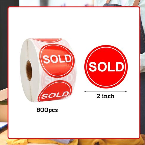 800 قطعة من الملصقات المباعة مقاس 1 بوصة، ملصقات تسعير لنقاط البيع، ذاتية اللصق، ملصقات مراقبة المخزون من أجل متجر ساحة البيع بالتجزئة للاستخدام باللون الأحمر in Kuwait