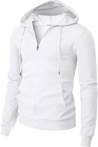 H2H Mens Slim Fit Long Sleeve Kanga Pocket High Neck Hoodie with White Zipper and Cord BLUE US L/Asia XL (CMOHOL062) in Kuwait