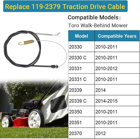 مجموعة استبدال كابل الفرامل 112-8818 و119-2379 لكابل محرك الجر لجزازات إعادة التدوير تورو 22 بوصة - تناسب الموديلات 20330، 20331، 20339، 20350، 20351، 20370 والمزيد in Kuwait
