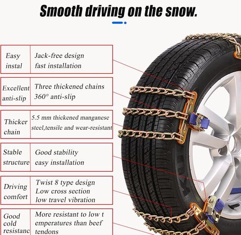 Snow Tire Chains, Universal Car Emergency Anti Slip Snow Chains, 6 Pack Winter Security Tire Chains, Tire Width 225-275mm(8.9-10.8 inch) for Most Cars/SUV/Trucks(Large) in Saudi Arabia