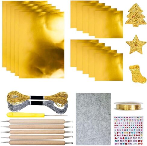 Embossing Foil, 15 Pack Metal Embossing Foil Sheets, 0.07mm Thick Gold/Silver Christmas Art Embossings Tin Foils Sheet for Engraving, Stamping, Painting, Scrapbooking & Handcraft (Gold Set) in Saudi Arabia