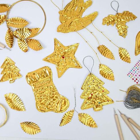 Embossing Foil, 15 Pack Metal Embossing Foil Sheets, 0.07mm Thick Gold/Silver Christmas Art Embossings Tin Foils Sheet for Engraving, Stamping, Painting, Scrapbooking & Handcraft (Gold Set) in Saudi Arabia