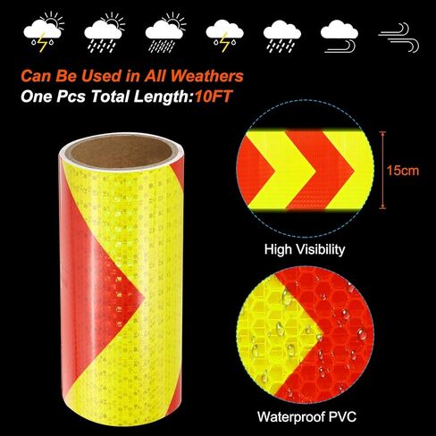 PATIKIL Reflective Tape, 2 Pack 6 Inch x 10 FT Waterproof High Visibility Self-Adhesive Warning Safety Tape Reflective Stickers External Accessories for Cars Trailers, Yellow Black in Kuwait