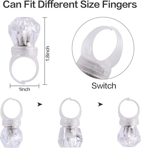 LED Light up Rings, Colorful Led Bumpy Plastic Diamond Rings Toys for Birthday Bachelorette Bridal Shower Gatsby Party Favors, Clear Case 30 Pack in Saudi Arabia