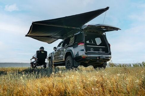 Awning | Delta Wing | 180-Degree Manual | 5.7x7.5 Ft | Grey Poly-Cotton | Black Arms | With LED Light | 4x4 in Saudi Arabia