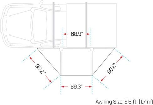 Awning | Delta Wing | 180-Degree Manual | 5.7x7.5 Ft | Grey Poly-Cotton | Black Arms | With LED Light | 4x4 in Saudi Arabia
