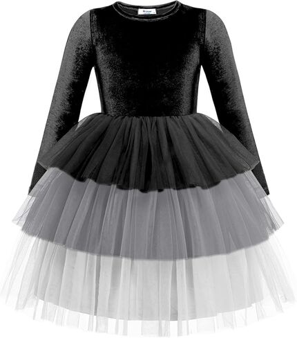 فستان Arshiner للأطفال الصغار من المخمل للفتيات من التول توتو للخريف والشتاء بأكمام طويلة وطبقات لحفلات العطلات من 2 إلى 8 سنوات in Kuwait