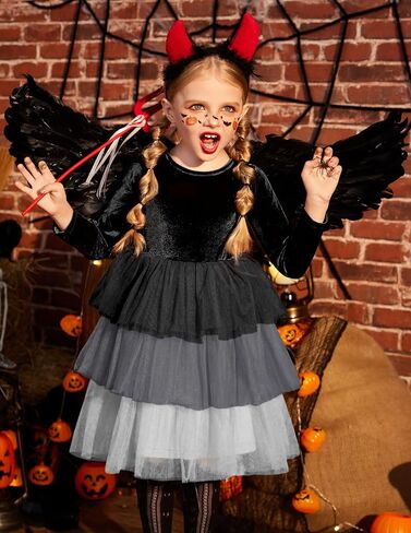 فستان Arshiner للأطفال الصغار من المخمل للفتيات من التول توتو للخريف والشتاء بأكمام طويلة وطبقات لحفلات العطلات من 2 إلى 8 سنوات in Kuwait