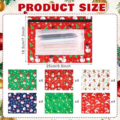 24 Pack Christmas Teacher Pencil Pouch Gift Bulk Pencil Pouch for 3 Ring Binder Zipper Pouches with Clear Window for Teacher Office Christmas Party Supplies in Saudi Arabia