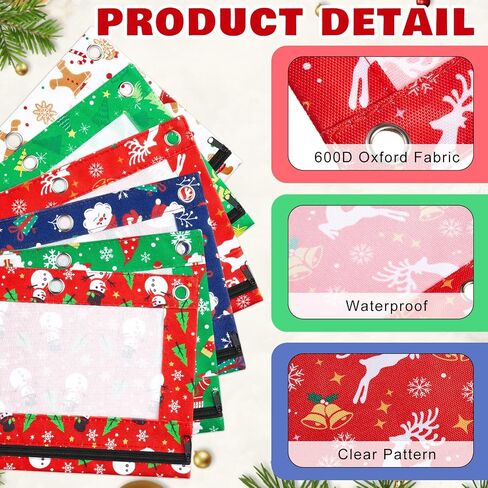 24 Pack Christmas Teacher Pencil Pouch Gift Bulk Pencil Pouch for 3 Ring Binder Zipper Pouches with Clear Window for Teacher Office Christmas Party Supplies in Saudi Arabia