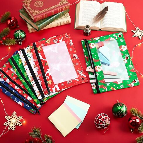 24 Pack Christmas Teacher Pencil Pouch Gift Bulk Pencil Pouch for 3 Ring Binder Zipper Pouches with Clear Window for Teacher Office Christmas Party Supplies in Saudi Arabia
