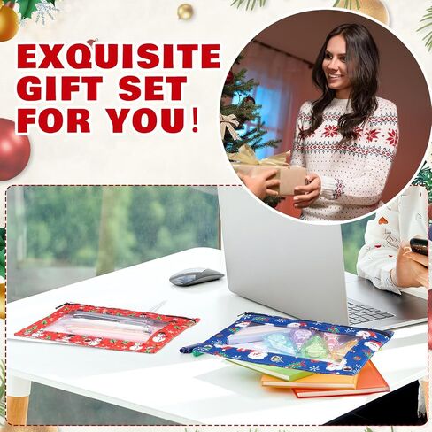 24 Pack Christmas Teacher Pencil Pouch Gift Bulk Pencil Pouch for 3 Ring Binder Zipper Pouches with Clear Window for Teacher Office Christmas Party Supplies in Saudi Arabia