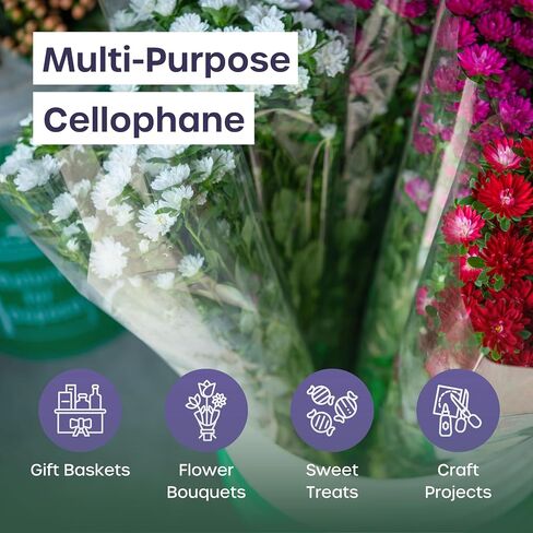 Clear Cellophane Wrap Roll (35in x 50ft) - Folded Cellophane Wrap for Gift Baskets, Cellophane for Flowers Bouquets in Saudi Arabia