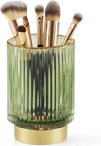 CANITORON Makeup Brush Holder,Glass Makeup Brush Holder Organizer Store Cosmetic Tools,Eyeliner,Storage Organizer for Vanity,Bathroom Countertop Organize and Bedroom Countertop Storage.(Amber L) in Kuwait