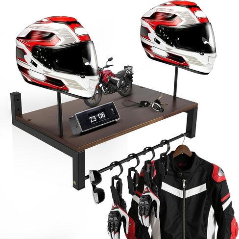 Mortorcycle Helmet Holder Wall Mount Durable Helmet Stand Helmet Hanger Multi-function Gear Storage Helmet Rack with 4 Glove Clips for Motorcycle Accessories Display Black in Saudi Arabia