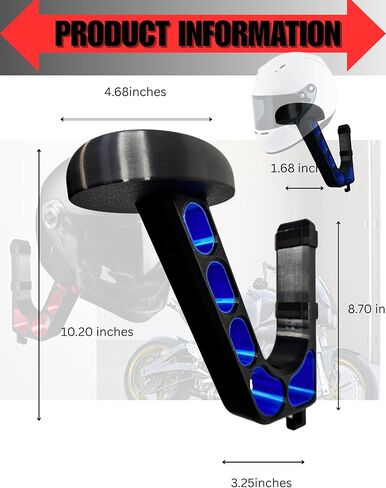 شماعة خوذة مثبتة على الحائط - شماعة خوذة مطبوعة ثلاثية الأبعاد عالية التحمل للدراجات النارية، والألعاب، وخوذة كرة القدم، والقبعة، وخوذة الدراجة، وإكسسوارات الدراجات النارية - مطبوعة ثلاثية الأبعاد (أزرق ياقوتي) in Kuwait