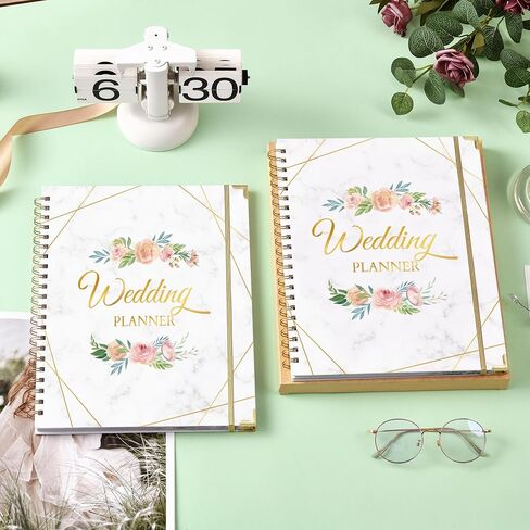 Wedding Planner & Organizer - Wedding Planner Book and Organizer for the Bride, 9.5" x 11.9" Diary Engagement Gift Book, Hardcover + Metal Corner + 5 Inner Pockets + Sticker + Elastic Closure - Flower in Saudi Arabia