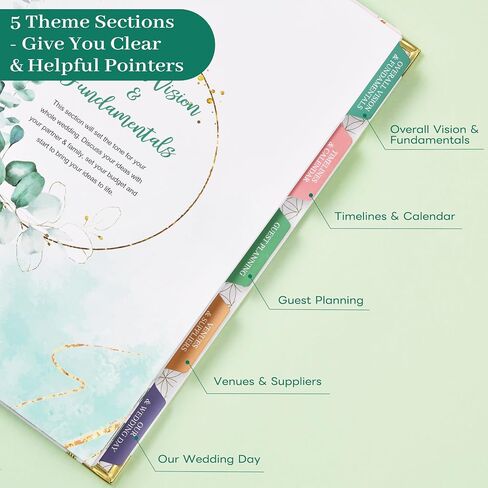 Wedding Planner & Organizer - Wedding Planner Book and Organizer for the Bride, 9.5" x 11.9" Diary Engagement Gift Book, Hardcover + Metal Corner + 5 Inner Pockets + Sticker + Elastic Closure - Flower in Saudi Arabia