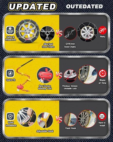 سلاسل الثلج سهلة التركيب، سلاسل الإطارات ذات التصميم المناسب للسحب الواحد لسيارات الركاب، السيدان، سيارات الدفع الرباعي، إطارات سيارات الجر في حالات الطوارئ الشتوية 235 245 255 275 - مجموعة من 2 (KN140) in Saudi Arabia