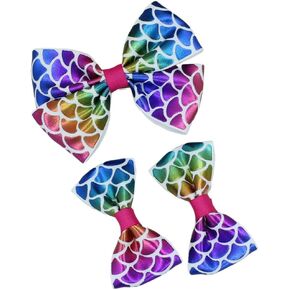 Mermaid Scale Hair Bow Clip Fish Tail Scale Big Bows Mermaid Tail Scale Jumbo Bow BBG32 (Purple Bow) in Kuwait
