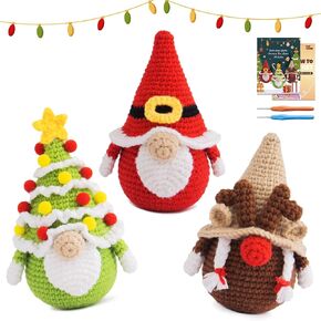 POP COCHE Christmas Crochet Kit for Beginners, Crochet Starter Kits for Adults, Amigurumi Craft Knitting Crochet Animal Kit with Step-by-Step Video Tutorials, 3 Christmas Gnomes (40%+ Yarn) in Saudi Arabia