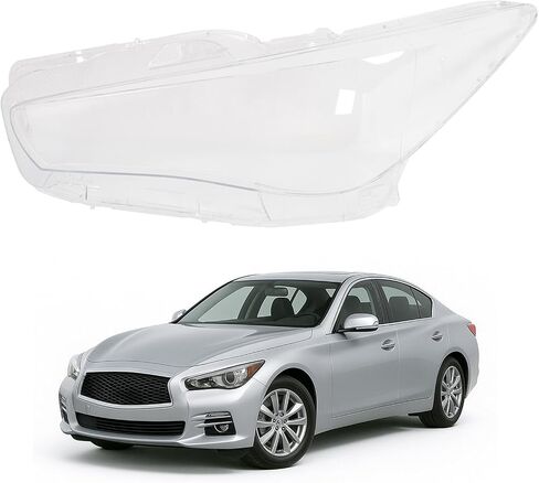 عدسة المصباح الأمامي اليسرى HECASA متوافقة مع موديلات 2014-2022 Infiniti Q50 بدون نظام AFS للمصابيح الأمامية وغطاء عدسة المصباح الأمامي - جانب السائق in Kuwait