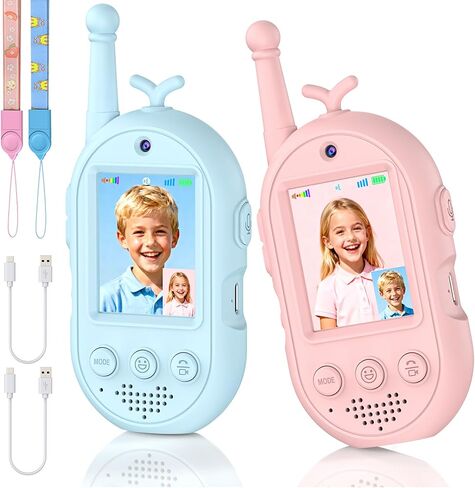 Video Walkie Talkies for Kids - 2 Pack Rechargeable Video Intercom Kids Walkie Talkies with Voice Changer & Sticker Effect, Long Range Toys Indoor Outdoor, Birthday Gift for Boys Girls Ages 3-12 in Saudi Arabia