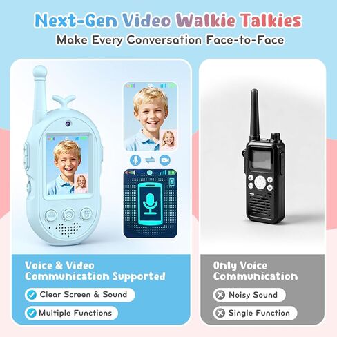 Video Walkie Talkies for Kids - 2 Pack Rechargeable Video Intercom Kids Walkie Talkies with Voice Changer & Sticker Effect, Long Range Toys Indoor Outdoor, Birthday Gift for Boys Girls Ages 3-12 in Saudi Arabia
