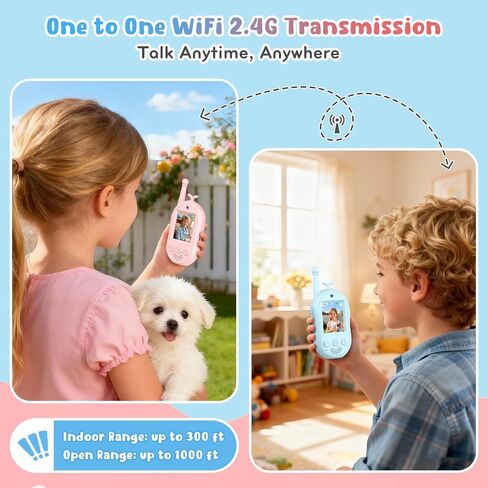 Video Walkie Talkies for Kids - 2 Pack Rechargeable Video Intercom Kids Walkie Talkies with Voice Changer & Sticker Effect, Long Range Toys Indoor Outdoor, Birthday Gift for Boys Girls Ages 3-12 in Saudi Arabia