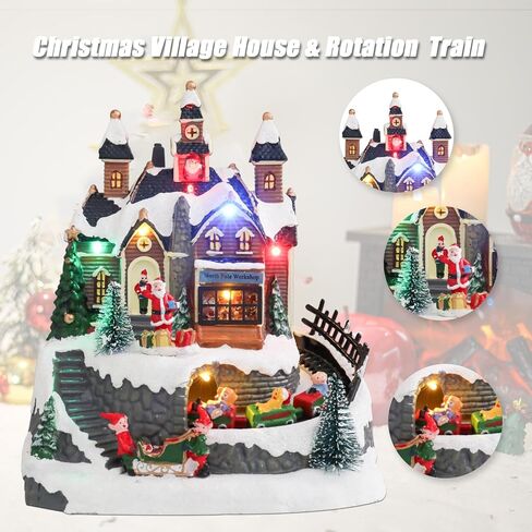 Christmas Village Houses, Popcorn Shop with LED Lighted and 8 Christmas Music, Christmas Animation Village Indoor Holiday Tabletop Decorations for Home Tabletop Gift in Saudi Arabia