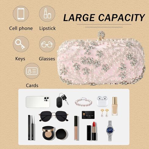 Comeon Women Rhinestone Clutch Evening Bags Pearl Clutch Purse Wedding Prom Purse Formal Cocktail Party Handbag in Kuwait